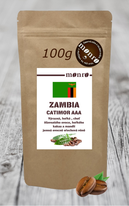 Káva Monro Zambia AAA Catimor zrnková káva Arabika 100g