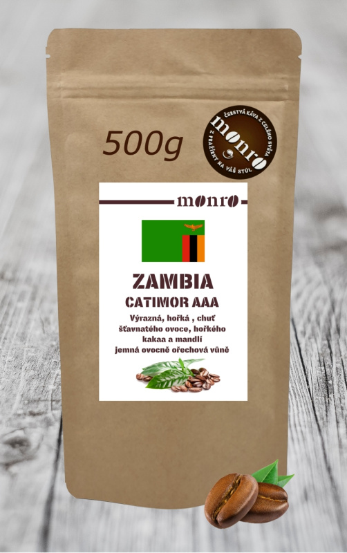 Káva Monro Zambia AAA Catimor zrnková káva Arabika 500g