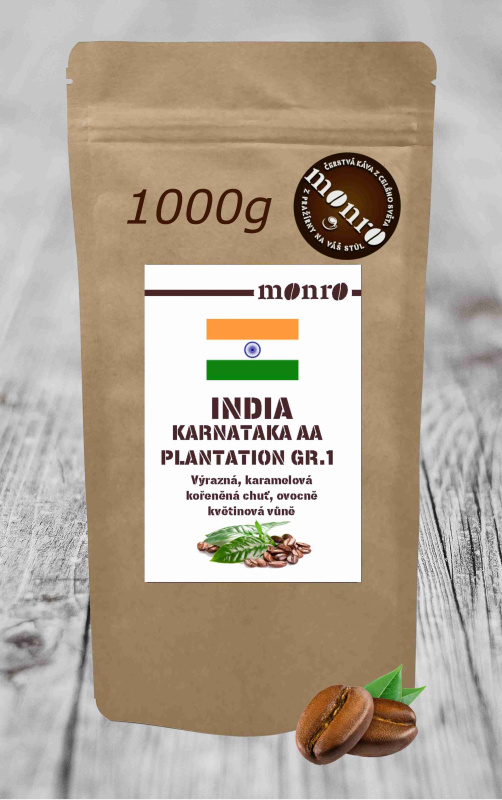 MONRO INDIA KARNATAKA PLANTATION GRADE AA KÁVA ARABIKA 1000G