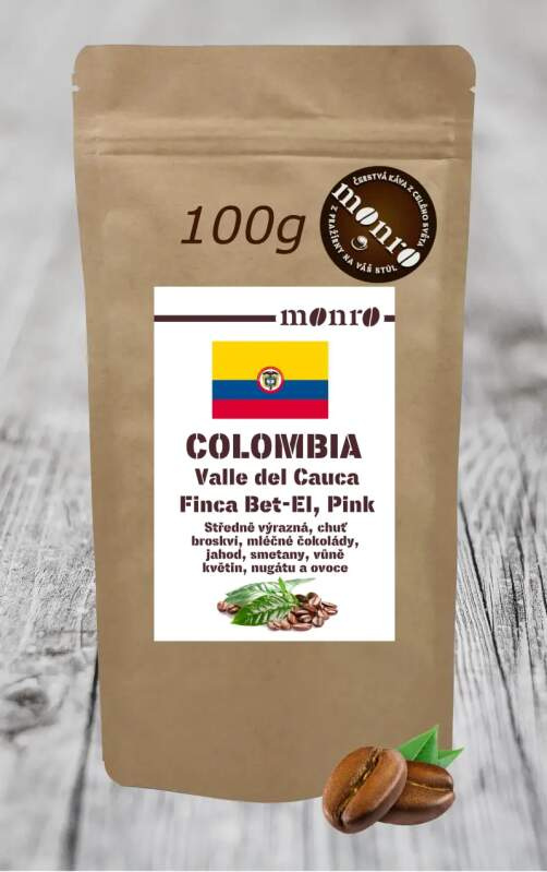 Káva Monro Colombia Excelso Valle del Cauca Finca Bet-el zrnková káva 100% Arabika 100g