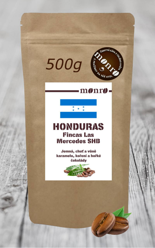 Káva Monro Honduras Fincas Las Mercedes SHB zrnková káva 100% Arabika 500g