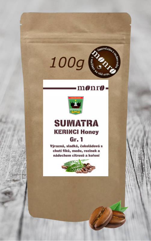 Káva Monro Sumatra Kerenci Honey GR1 TP zrnková káva 100% Arabika 100g