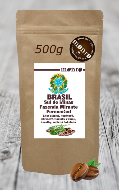 Káva Monro Brasil Fazenda Sul de Minas Mirante fermented zrnková káva 100% Arabika 500g