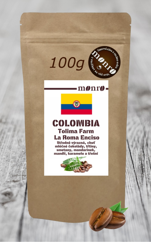 Káva Monro Colombia Tolima Gaitania Farm La Roma Emmanuel Enciso zrnková káva 100% Arabika 100g