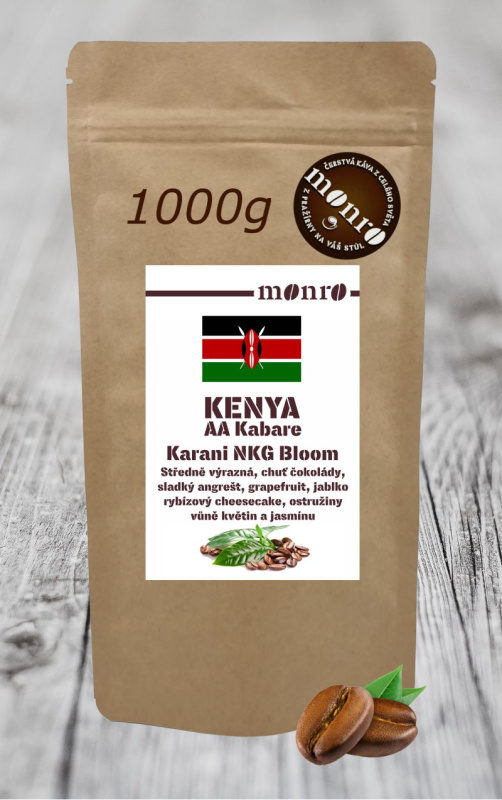 Káva Monro Keňská zrnková káva 100% Arabika AA Kabare Karani Bloom 1000g