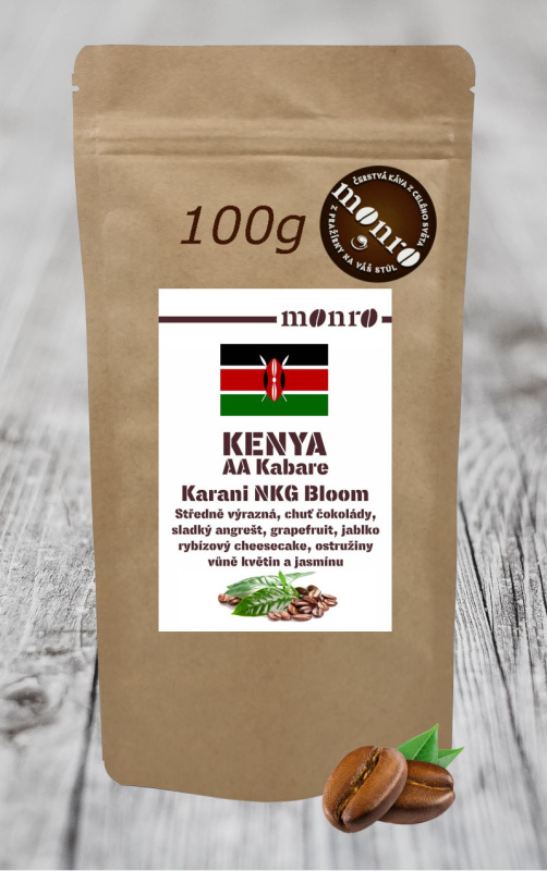Káva Monro Keňská zrnková káva 100% Arabika AA Kabare Karani Bloom 100g