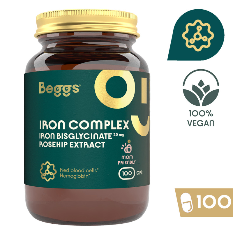 BEGGS Iron bisglycinate 20 mg + rosehip extract 100 kapslí