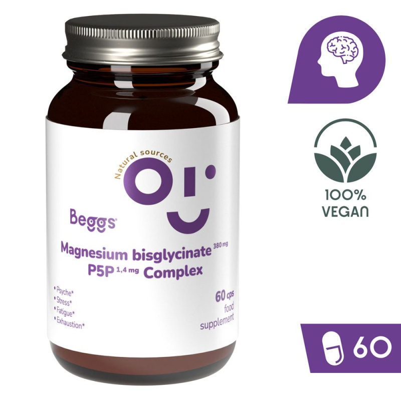 BEGGS Magnesium bisglycinate 380 mg + P5P complex 1,4 mg 60 kapslí