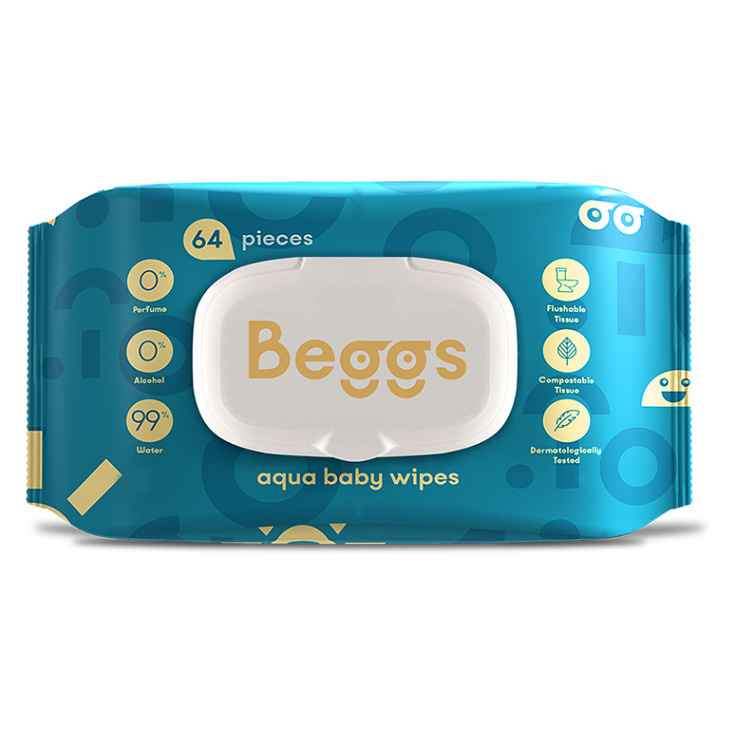 Beggs Aqua Baby Wipes dětské jemné vlhčené ubrousky 64 ks
