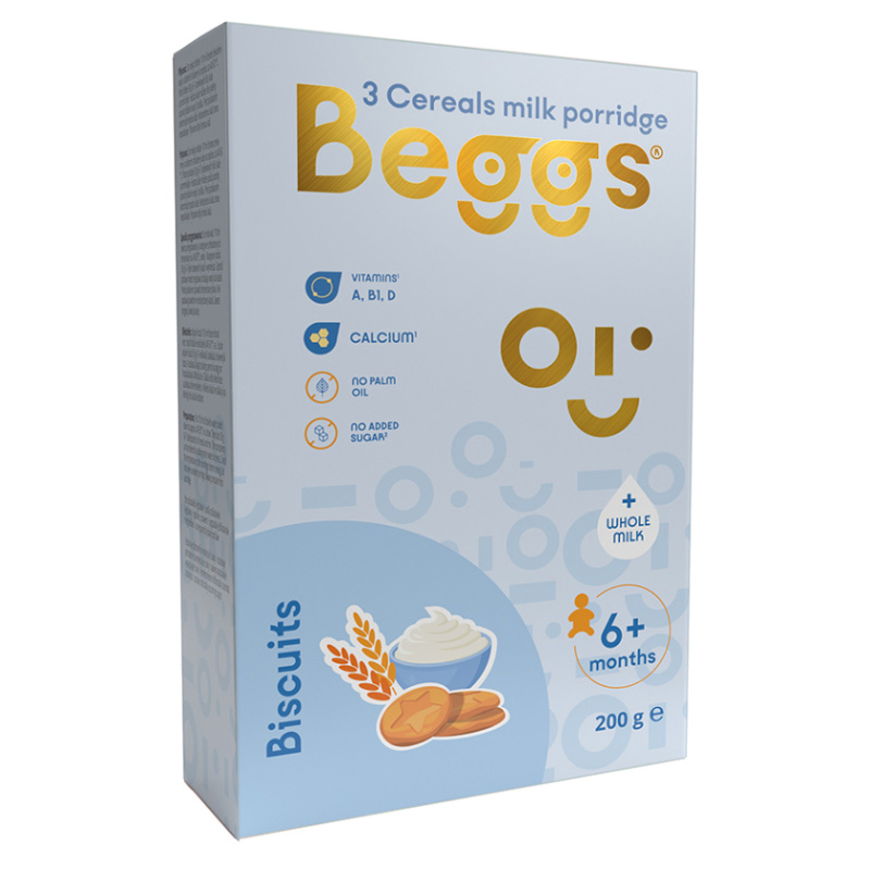 Beggs Mléčná třízrnná kaše se sušenkami