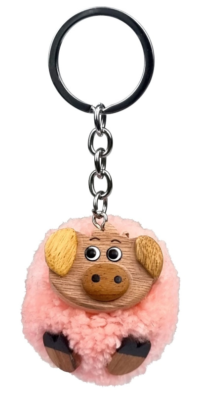 Přívěsek na klíče Dvěděti Dřevěná pompom Prase
