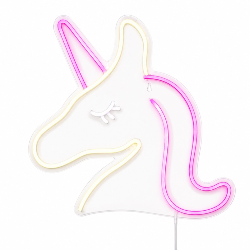 Led neon lampička jednorožec růžovo-bílý