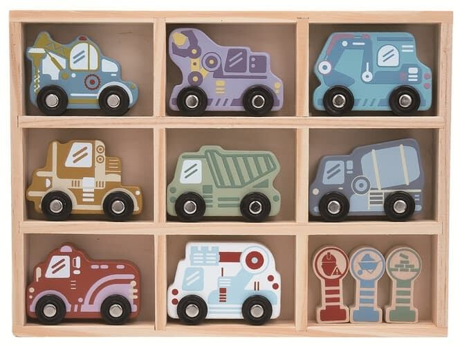 Sada dřevěných autíček s poličkou 2Kids Toys