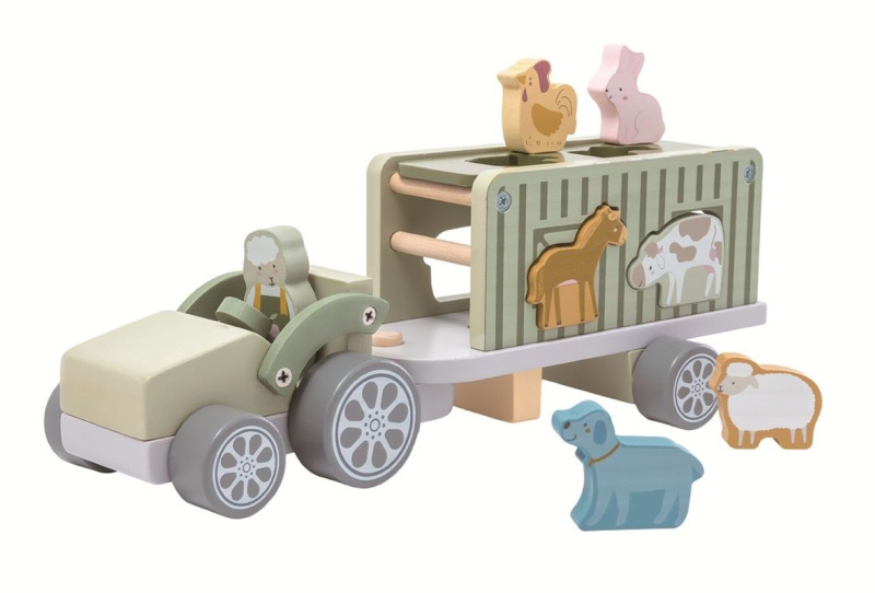 2Kids Toys dřevěné auto se zvířátky a vkládačkou