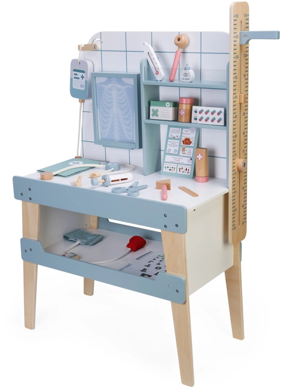 2Kids Toys dřevěná nemocnice – lékařská hračka s příslušenstvím a podsvícenou RTG deskou