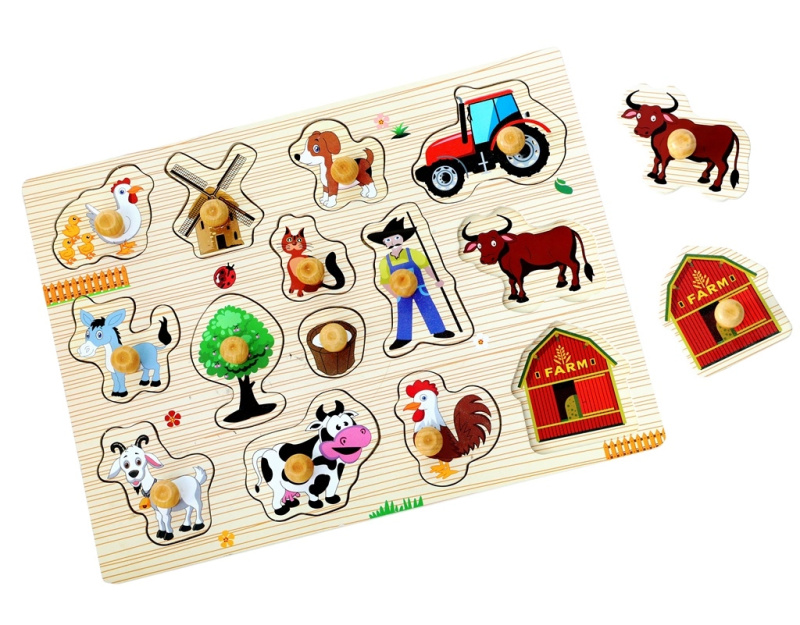 Dřevěné puzzle farma 14 dílků