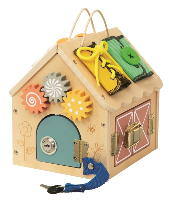 2Kids Toys dřevěný activity domeček přírodní malý