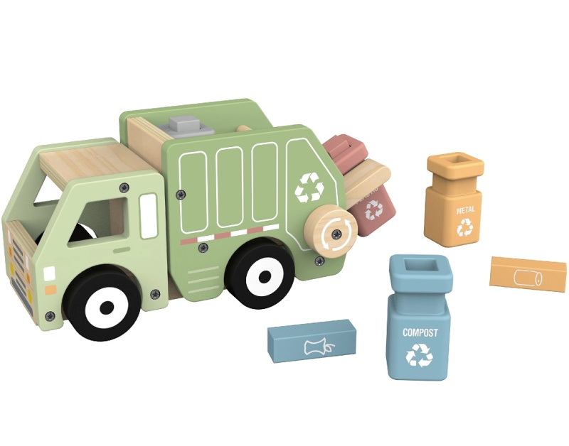 2Kids Toys dřevěné popelářské auto na recyklaci s kontejnery