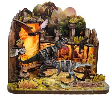 Miniaturní domeček Dinosauří hrad – DIY sada s LED osvětlením