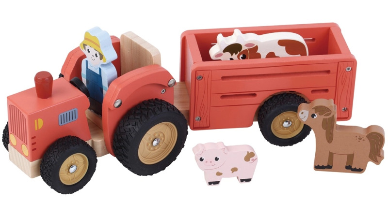 2Kids Toys dřevěný traktor s přívěsem a figurkami