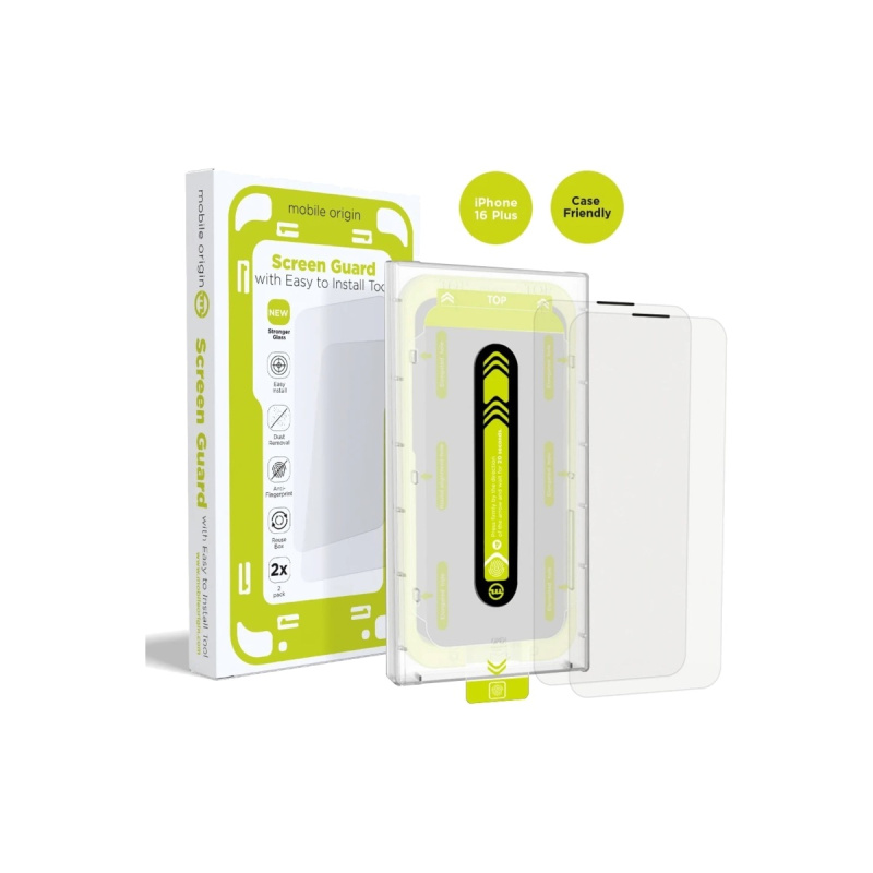 Mobile Origin Screen GuardWith Easy Applicator 2 Pack iPhone 16 Plus SGA-F-i16Plus-2pk