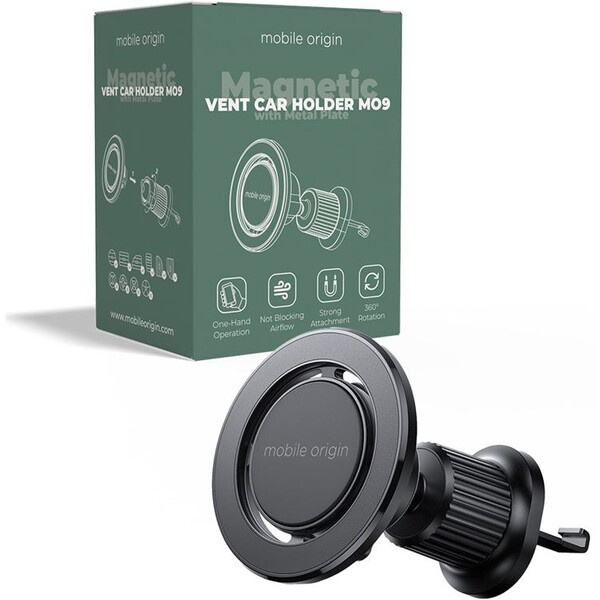 Mobile Origin MO9 magnetický držák do ventilace s kovovou destičkou černý