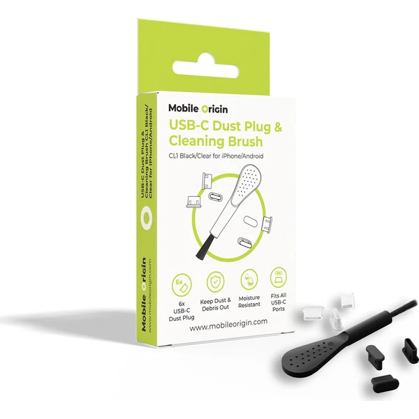 Mobile Origin USB-C Dust Plug & Cleaning Brush sada ochranných kryt a štětečku černá/čirá