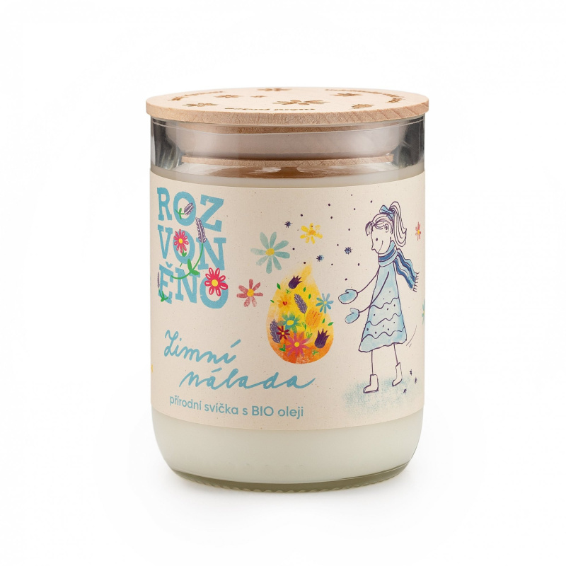 Rozvoněno Vonná svíčka Zimní nálada ve sklenici z lahve od vína, 300 ml