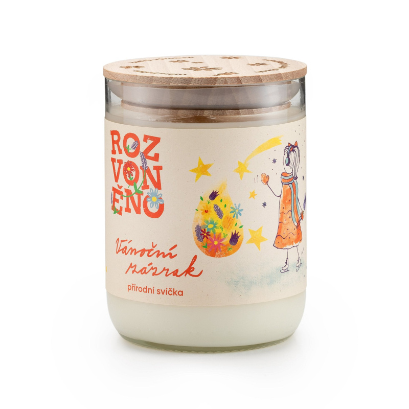 Rozvoněno Vonná svíčka Vánoční zázrak ve sklenici z lahve od vína, 300 ml