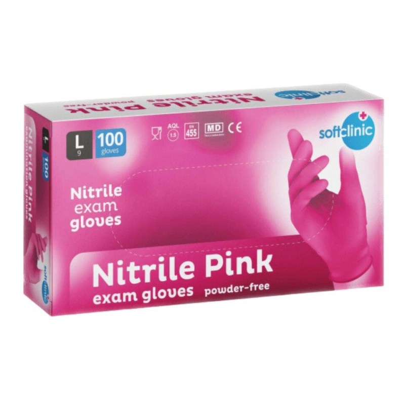 SOFTCLINIC Nitril rukavice vyšetřovací nepudrované ružové L 100ks
