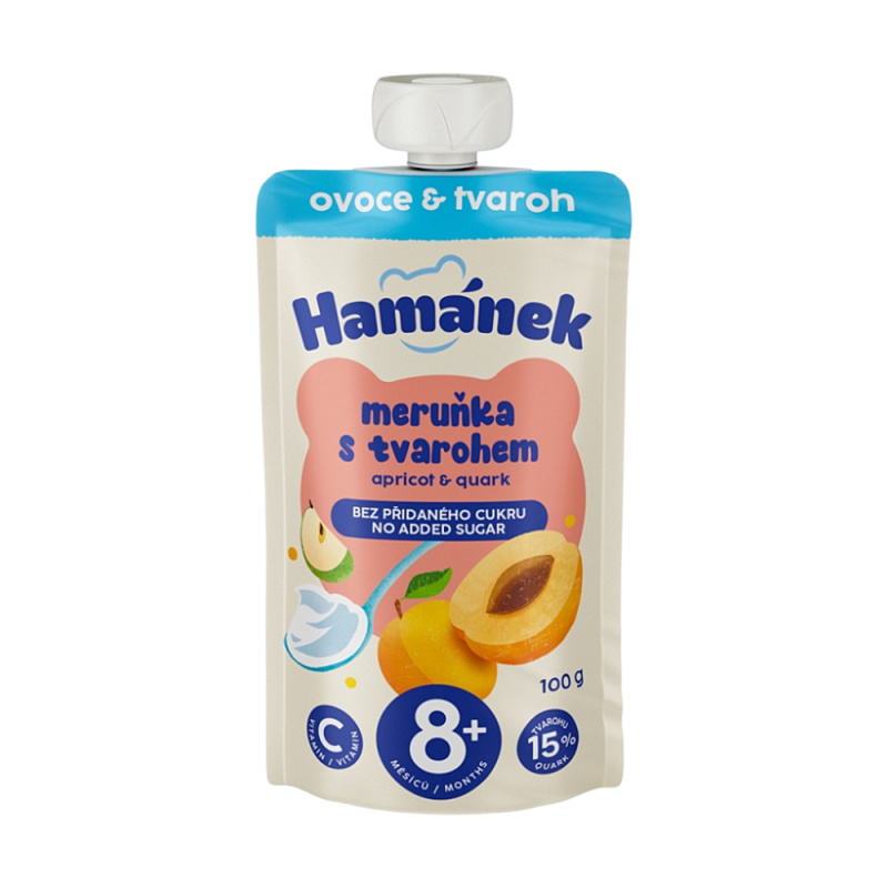 Hamánek Ovocná kapsička meruňka a jablko s tvarohem