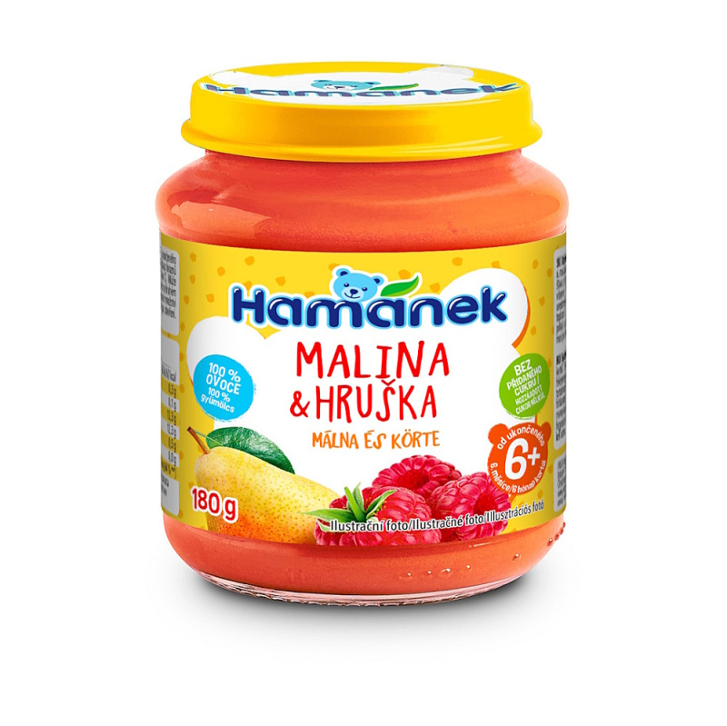 HAMÁNEK Ovocný příkrm malina a hruška 180 g 8 kusů