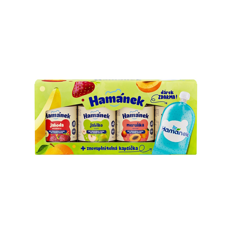 HAMÁNEK Ovocné příkrmy multipack + DÁREK Znovuplnitelná kapsička