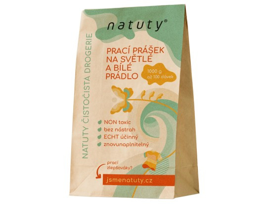 Natuty Prací prášek na bílé a světlé prádlo- bez vůně, 100 pracích dávek , 1 kg