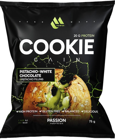 Passion Nutrition MPower Cookie Gain 75 g - Pistácie, bílá čokoláda/malinová náplň