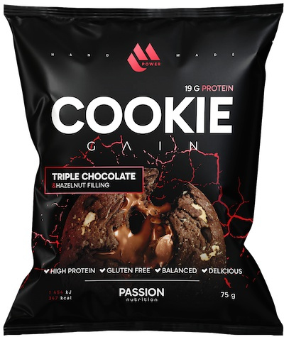 Passion Nutrition MPower Cookie Gain 75 g - Tři druhy čokolády/lískooříšková náplň