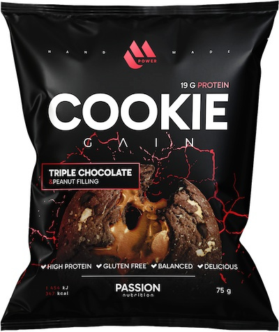 Passion Nutrition MPower Cookie Gain 75 g - Tři druhy čokolády/arašídová náplň