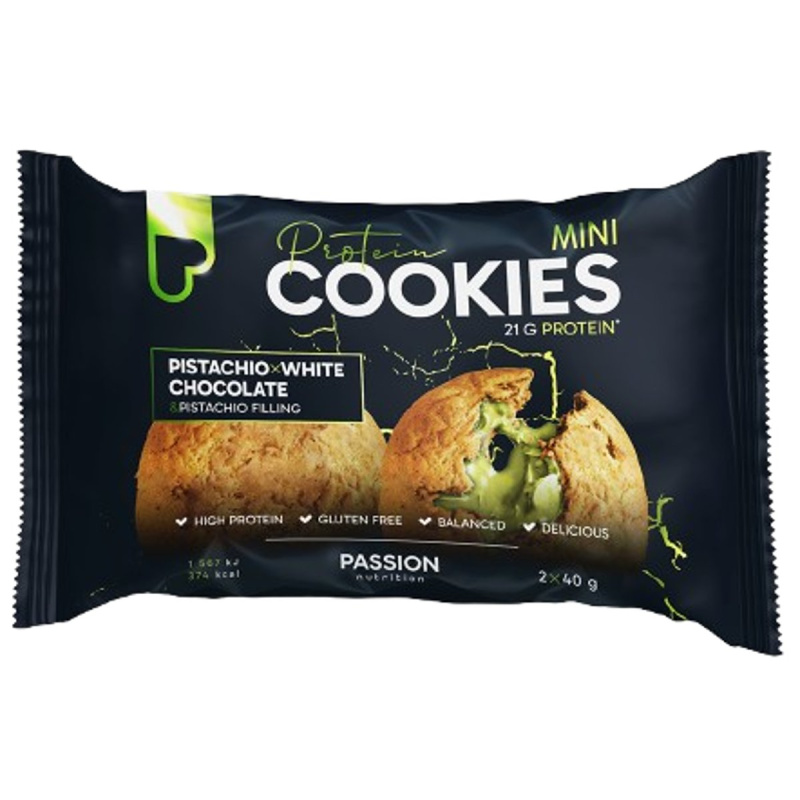 Passion Nutrition Plněné proteinové pečené cookies s pistáciemi a bílou čokoládou