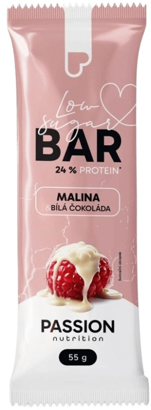 Passion Nutrition Protein Bar Low Sugar 55 g - Malina/bílá čokoláda