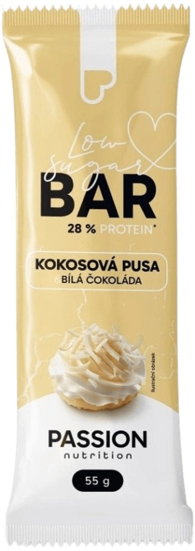 Passion Nutrition Protein Bar Low Sugar 55 g - Kokosová pusa/bílá čokoláda