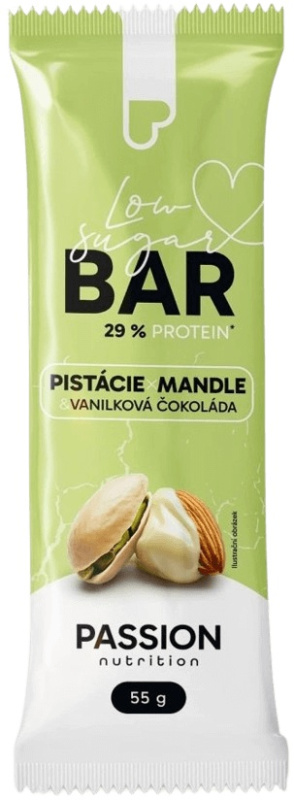 Passion Nutrition Protein Bar Low Sugar 55 g - Pistácie, mandle/vanilková čokoláda