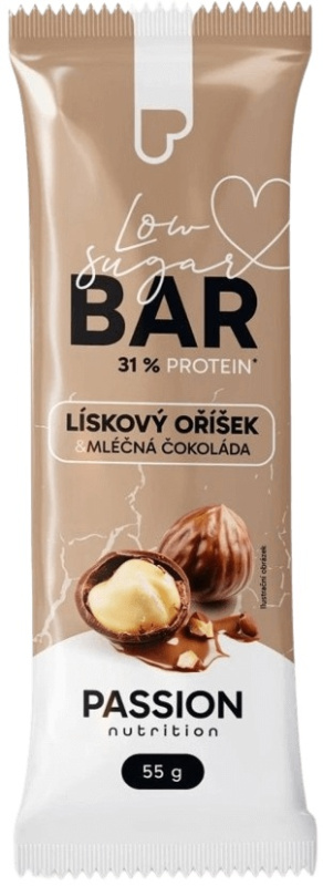 Passion Nutrition Protein Bar Low Sugar 55 g - Lískový oříšek/mléčná čokoláda