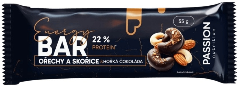 Passion Nutrition Protein Energy Bar 55 g - Ořechy, skořice/ hořká čokoláda