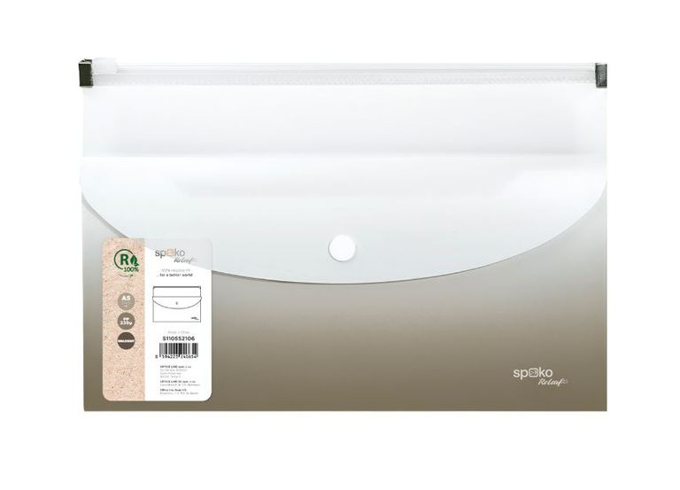 Obálka se zipem Spoko ReLeaf A5 + kapsa s drukem PP Gradient - šedá