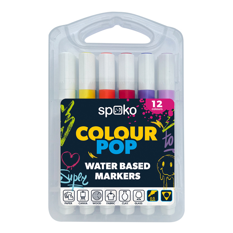 Sada popisovačů na různé povrchy SPOKO - COLOUR POP, 2 - 5 mm, 12 ks, mix barev