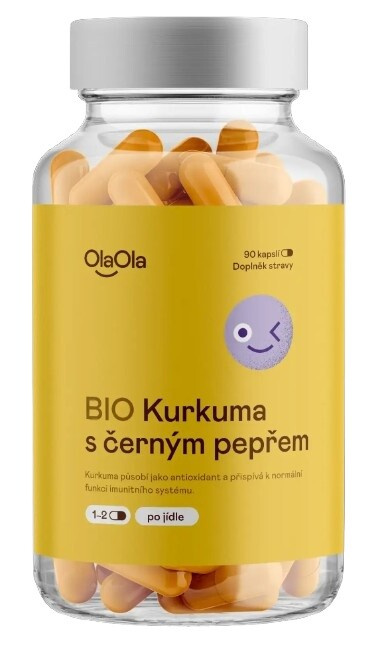 OlaOla BIO Kurkuma s černým pepřem podporující organismus 90 kapslí