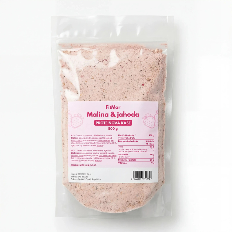 FitMar Proteinová ovesná kaše Malina a jahoda 500 g