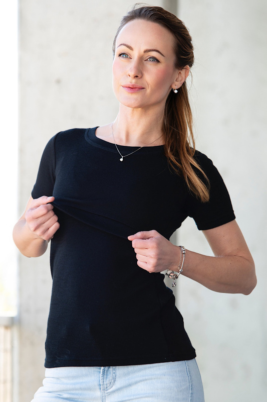 Krásná mamka Kojicí tričko Love MERINO black Velikost: L