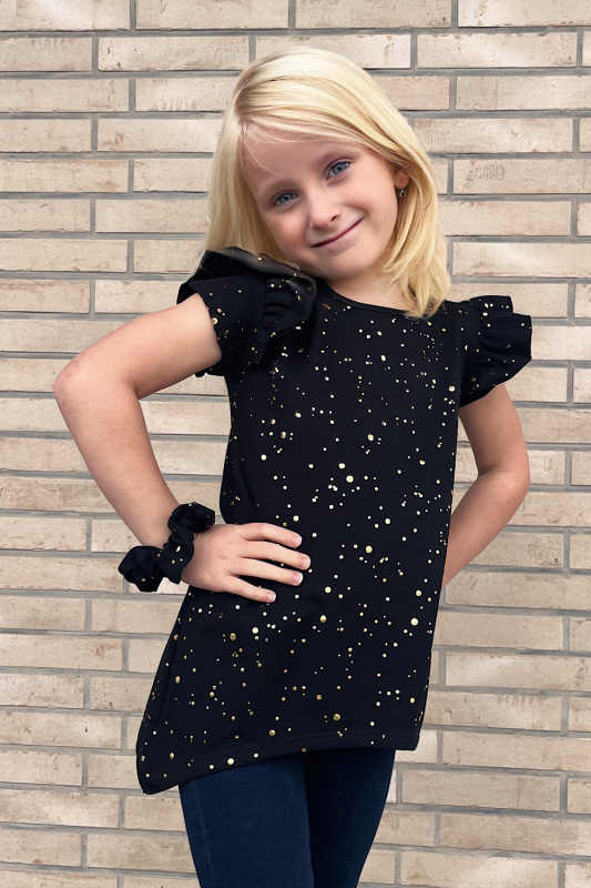 Krásná mamka Dívčí rostoucí tričko s volánky TOUCH OF GOLD black Velikost: 98