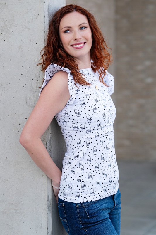 Krásná mamka Kojicí tričko volánky BAVLNA milky way WHITE - nově ušito! Velikost: M